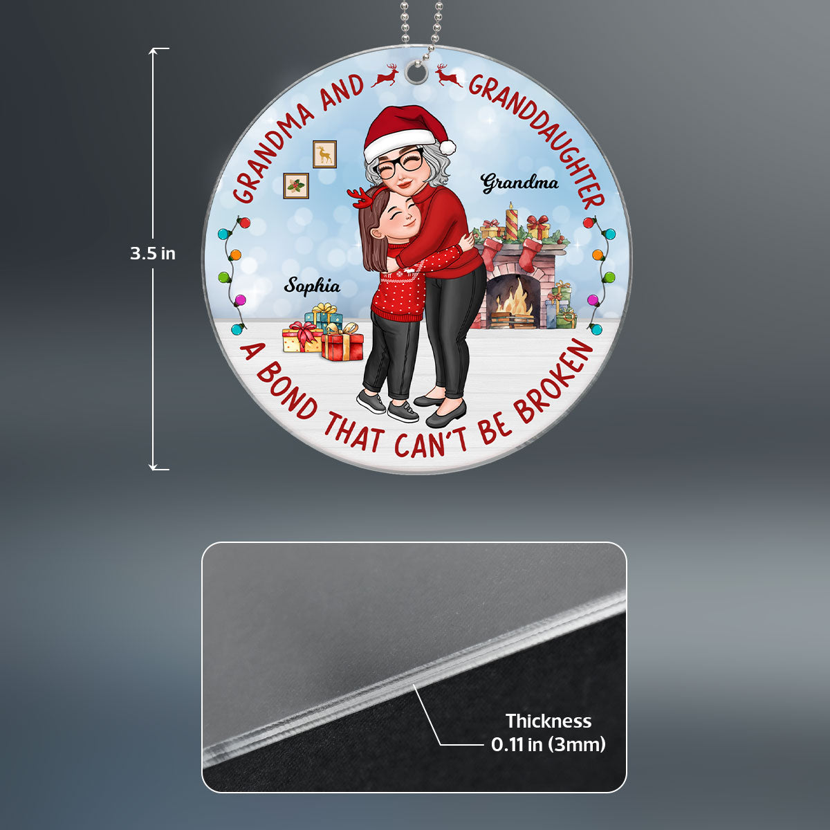 Grandma & Grandkid Hugging Bond Can‘t Be Broken Christmas Gift For Granddaughter Grandson Personalized Acrylic Ornament