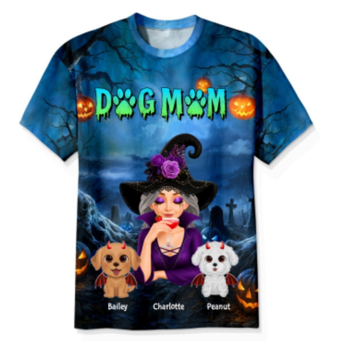 Dog Mom In Halloween Night Blue Theme - Personalized Shirt - Halloween Costume for Dog Lovers