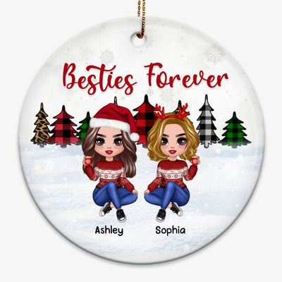 Christmas Tree Leopard Checkered Doll Besties Personalized Circle Ornament