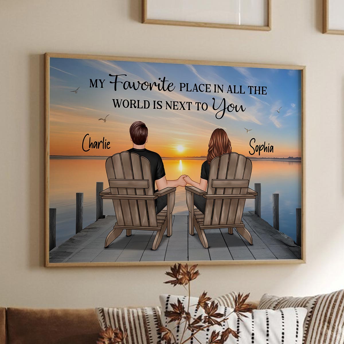 Back View Couple Sitting On The Lake Dock Personalized Poster, Heartfelt Gift For Couple, For Him, For Her, Boyfriend, Girlfriend, Husband, Wife