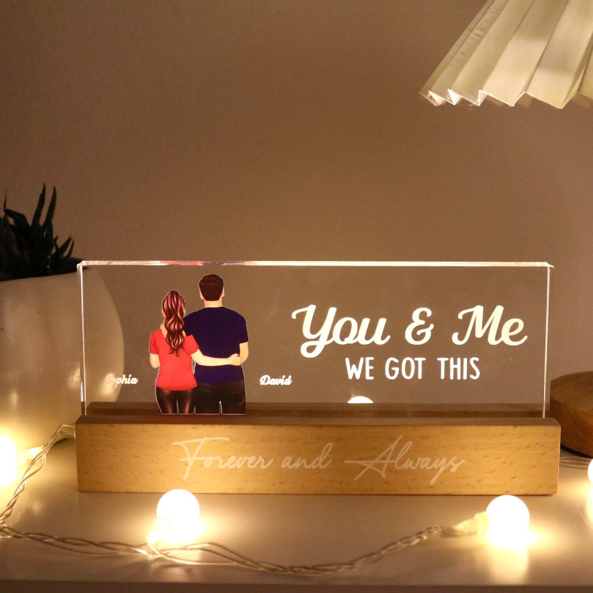 Back View Couple Gift For Him Gift For Her Personalized Acrylic Block LED Night Light