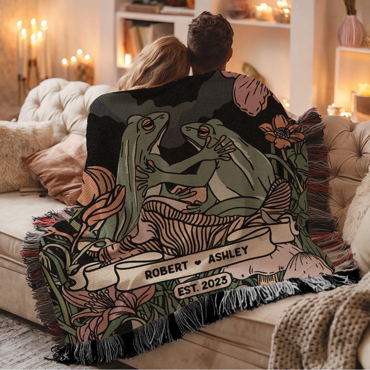 Together Until We Croak Frog Couple Vintage Anniversary Gift Personalized Tapestry Woven Blanket