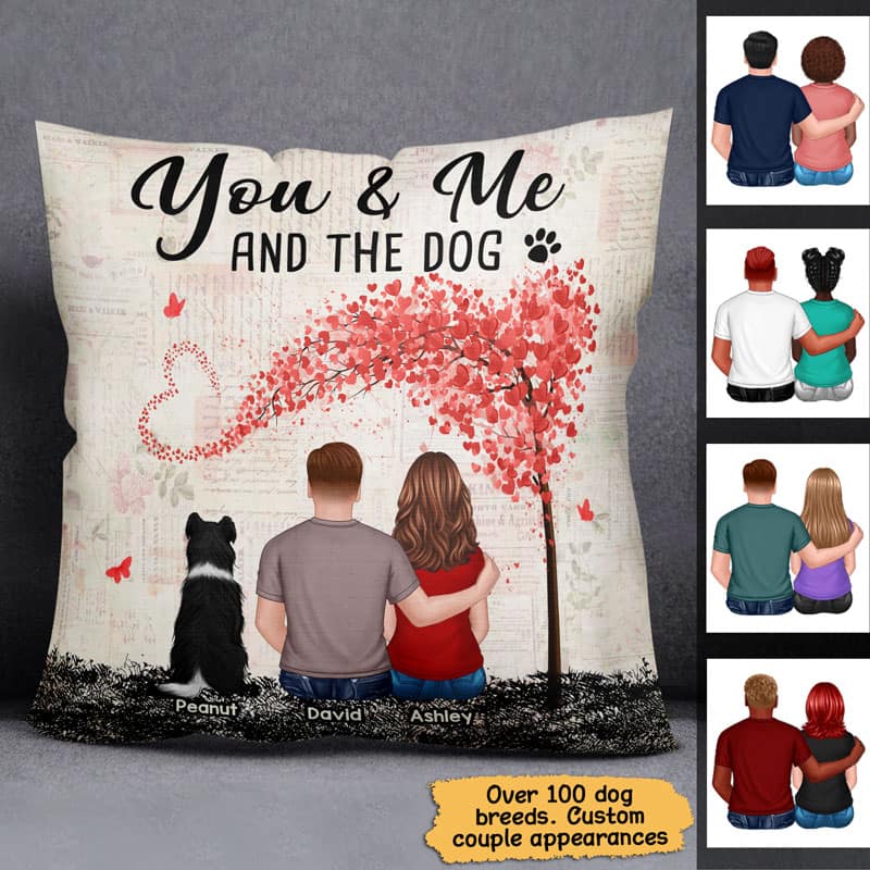 Couple And Dogs Heart Tree Personalized Pillow