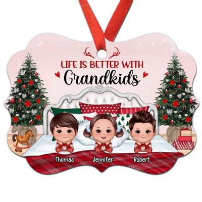 Kids Chin On Hands On Bed Personalized Christmas Ornament