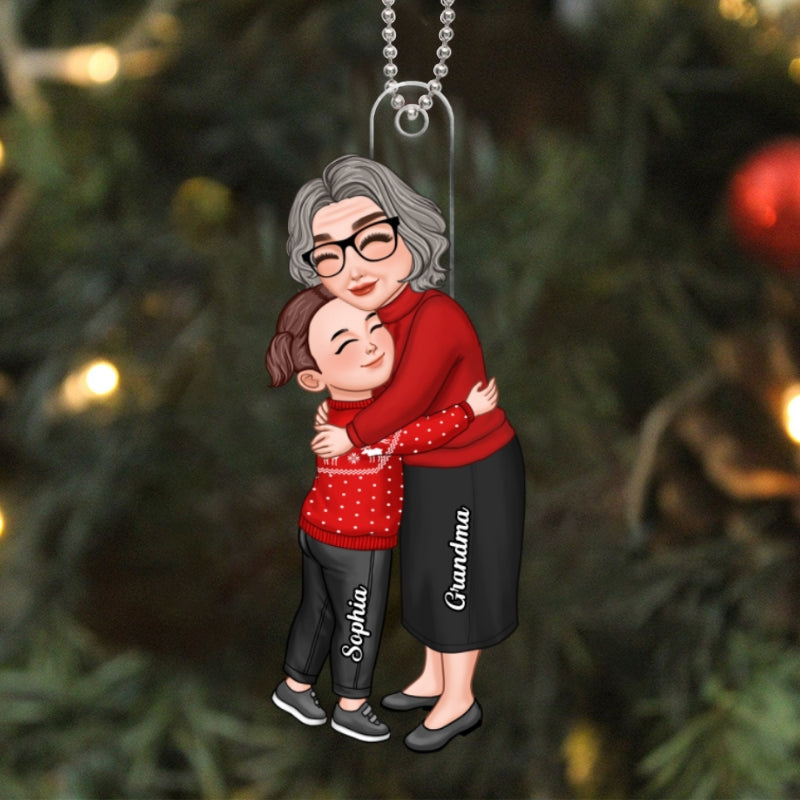 Grandma & Grandkid Hugging Personalized Acrylic Ornament, Birthday And Anniversary Gift