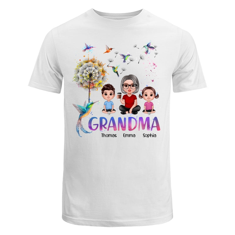 Realistic Doll Grandma Grankids Hummingbird Dandelion Personalized Shirt