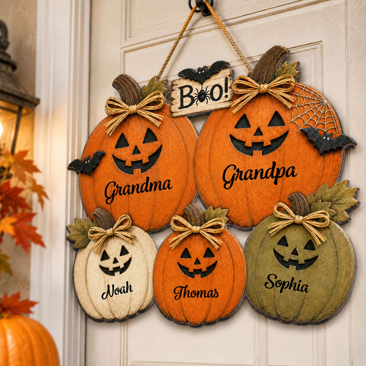 Trending Grandma Grandpa Halloween Pumpkins - Personalized Door Hanger - Fall Season Halloween Decor For Grandparents