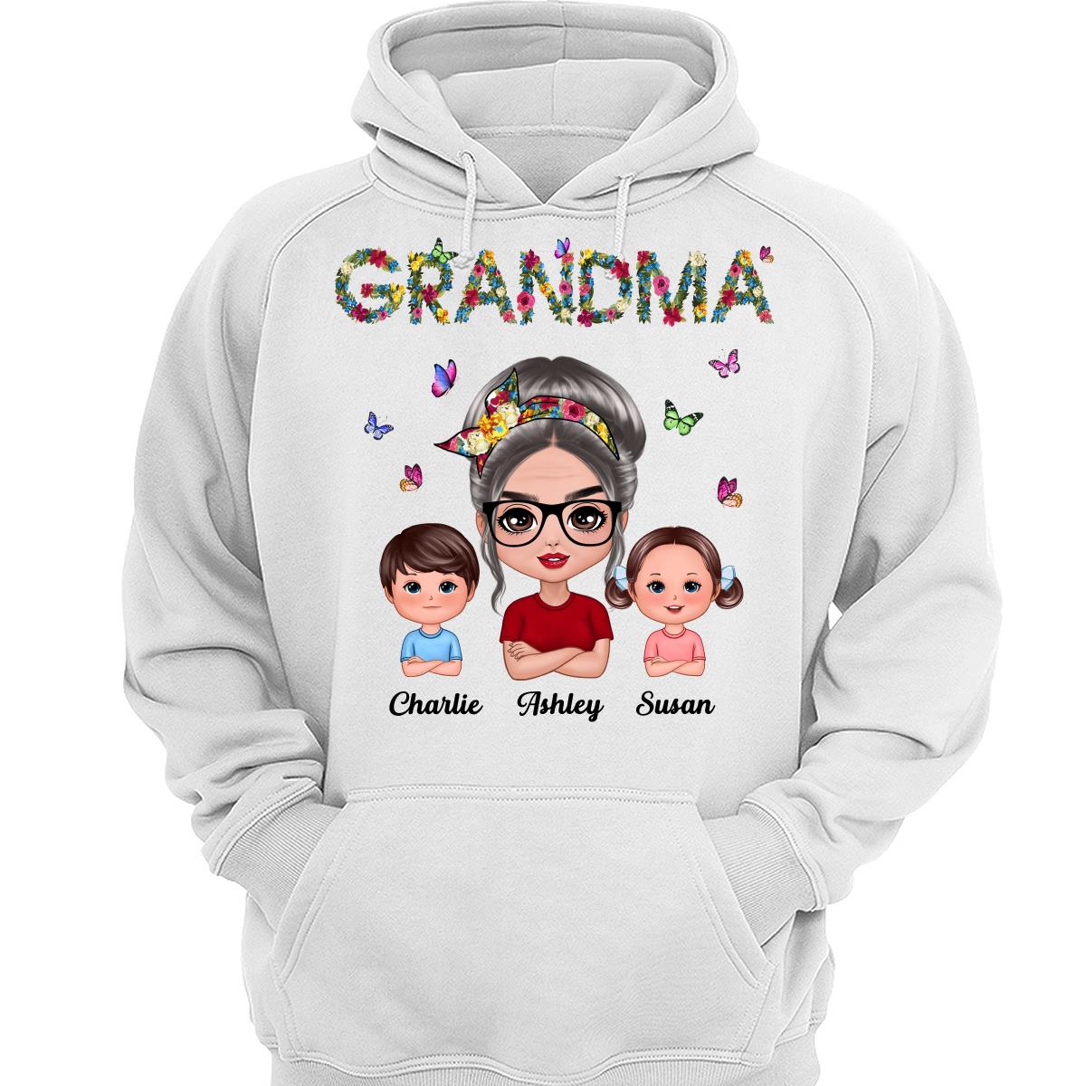 Colorful Floral Words Doll Grandma And Grandkids Gift For Grandma Personalized Shirt