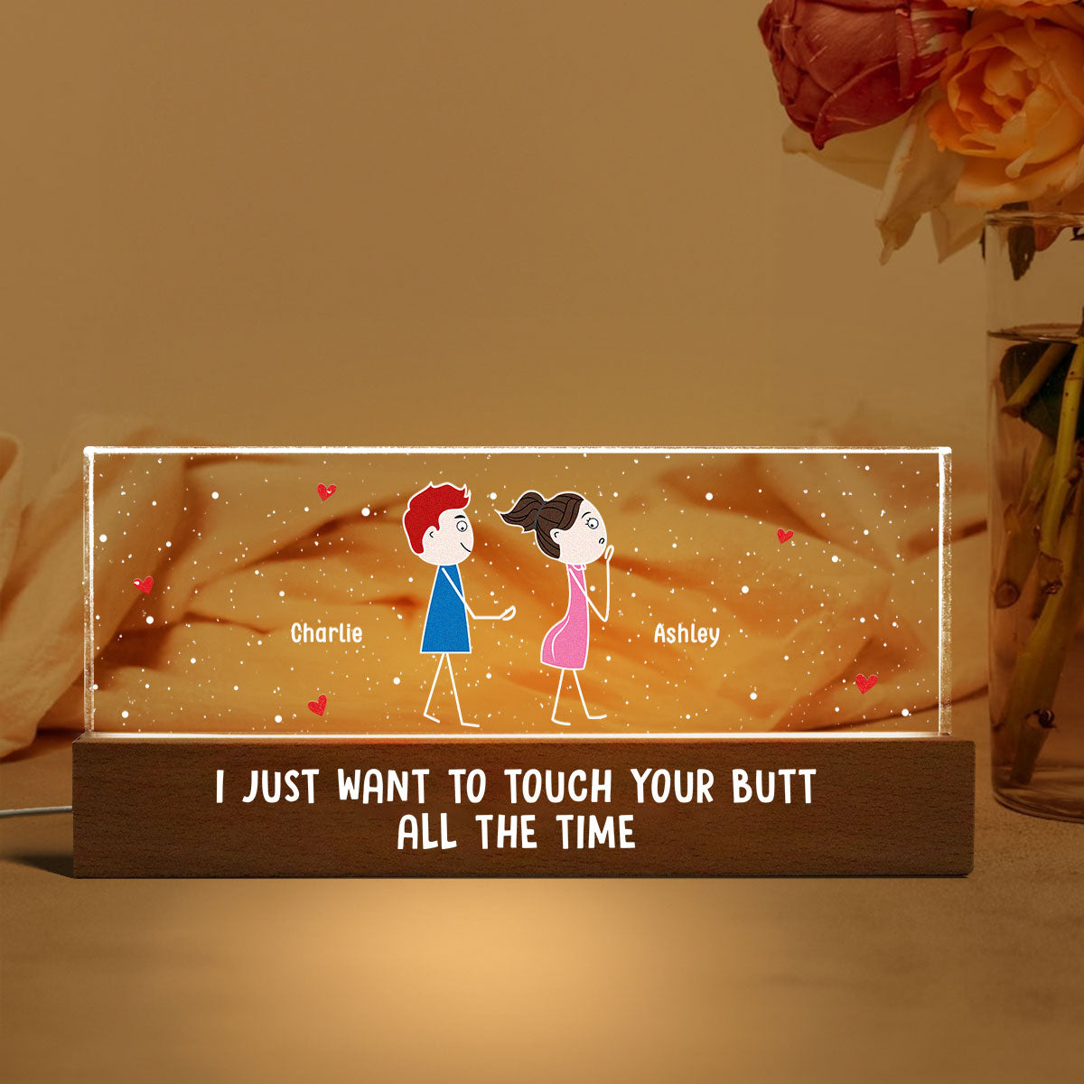 Funny Couple Touch Your Butt All The Time Personalized Acrylic Block LED Night Light,  Gift, Anniversary Gift For Him, For Her
