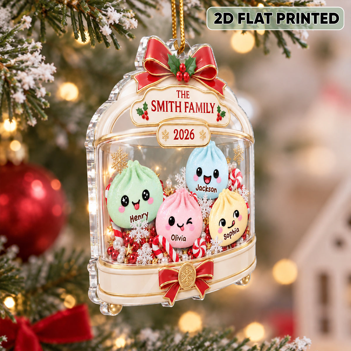 Squishy Glitter Dumpling Family Name - Personalized Acrylic Ornament - Custom Family Ornament, Kids Christmas Gift