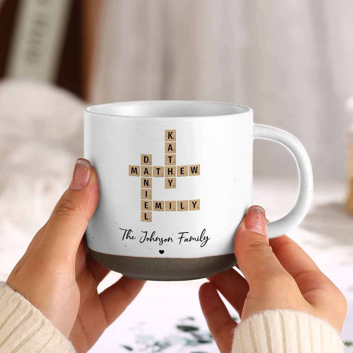 Family Crossword Art Personalized Pottery Mug, Unique Gift For Siblings, For Family
