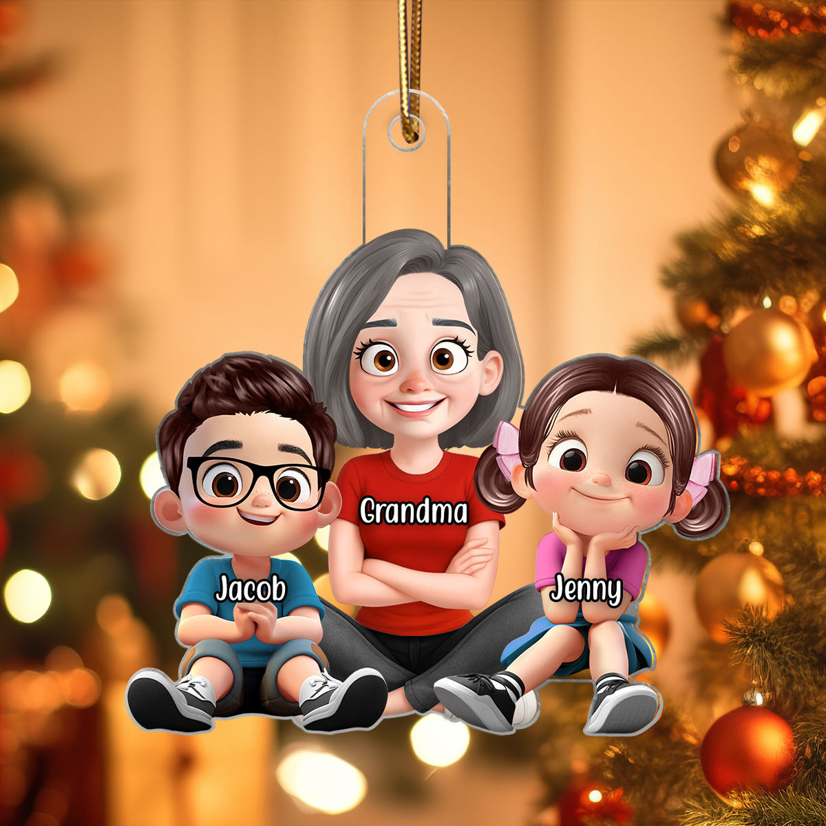Heartwarming Grandma Grandkids Sitting Personalized Acrylic Ornament
