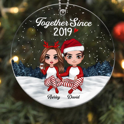 Doll Couple Pajamas In Snow Together Since Personalized Acrylic Ornament