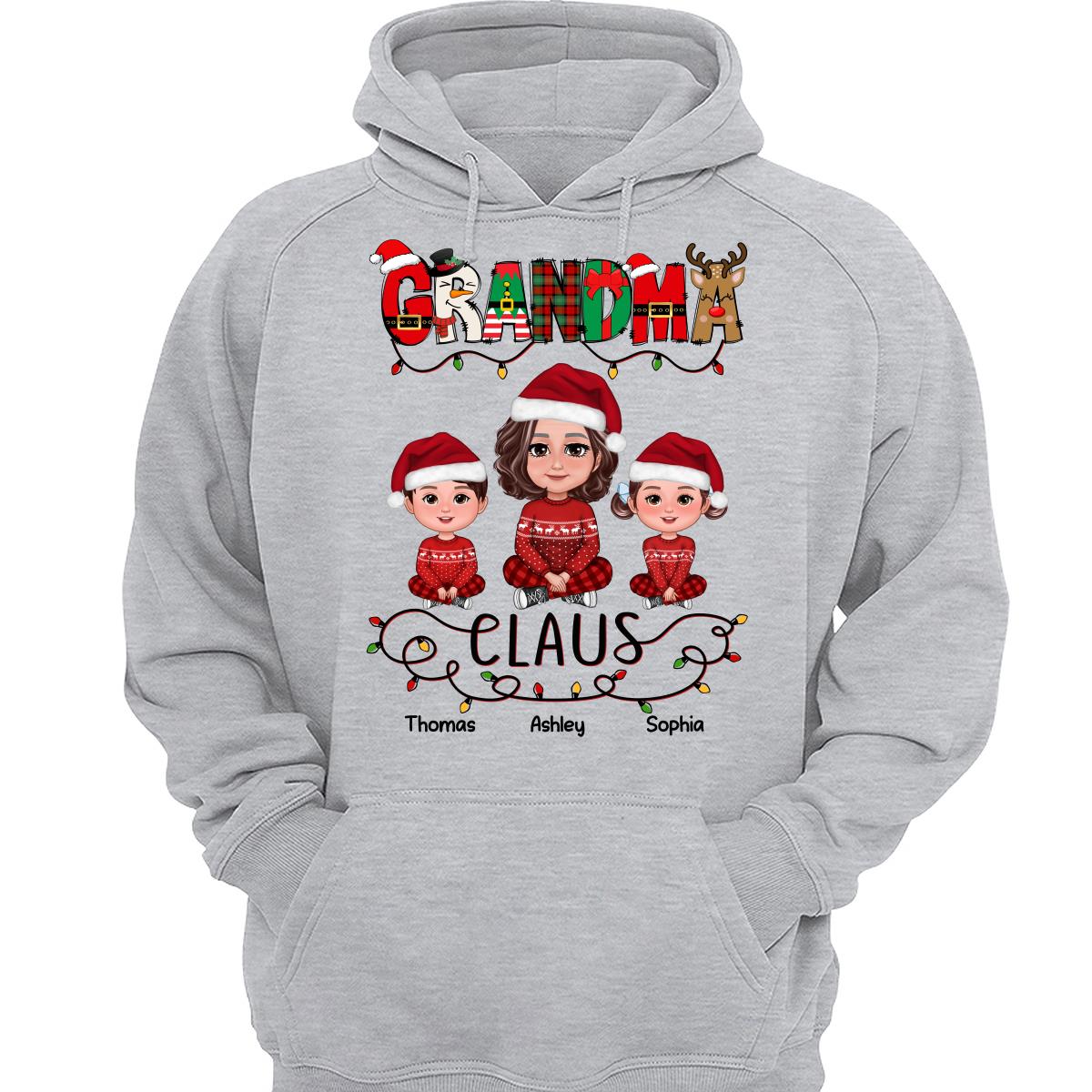 Grandma Claus Christmas Light Pattern Grandma Grankids Personalized Shirt