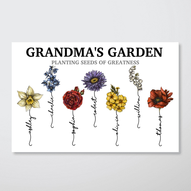Grandma‘s Garden Swirl Names Beautiful Vintage Birth Flower Personalized Poster