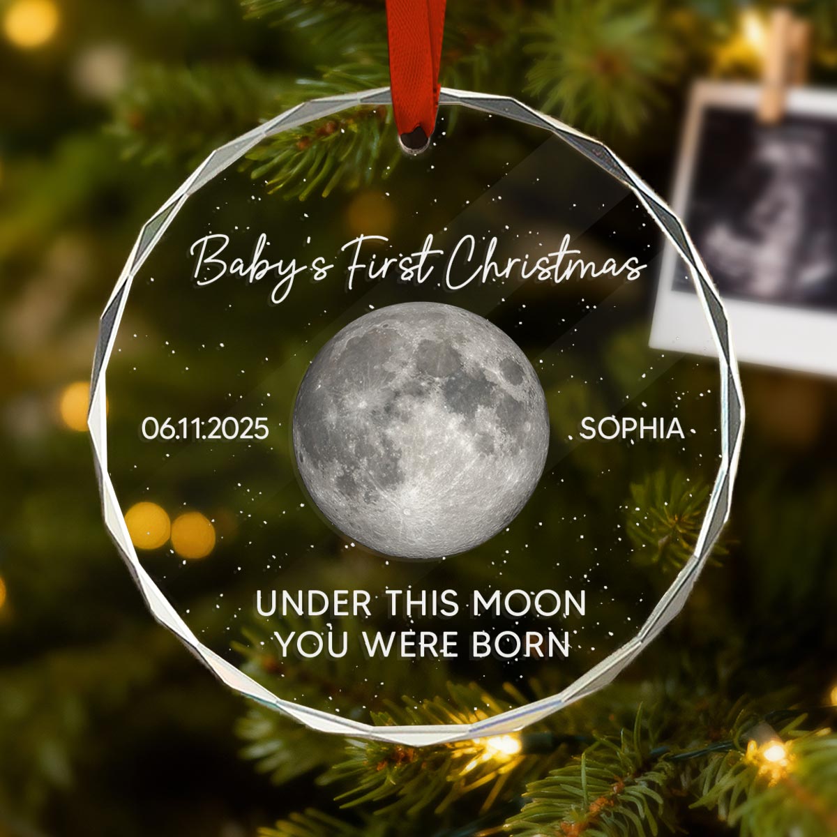 Baby First Christmas Under This Moon You Were Born Custom Moon Phase - Personalized Glass Ornament