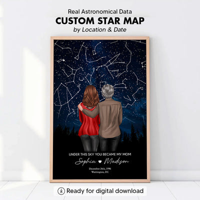 Under This Sky You Became My Mom Custom Star Map Personalized Poster, Heartfelt Gift for Mom, Grandma