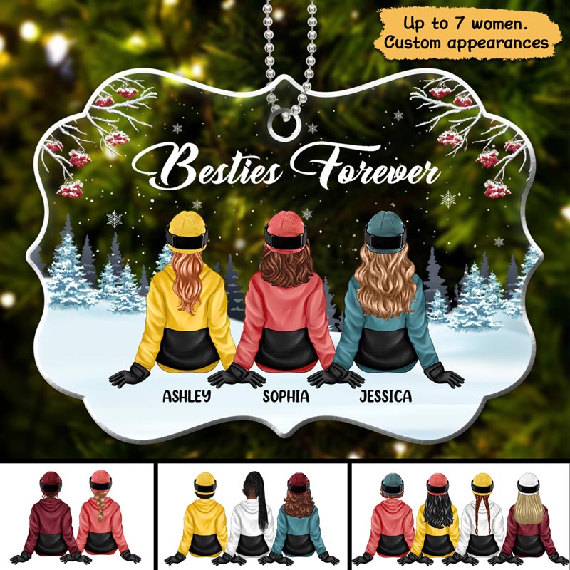 Winter Besties Sisters Personalized Christmas Acrylic Ornament