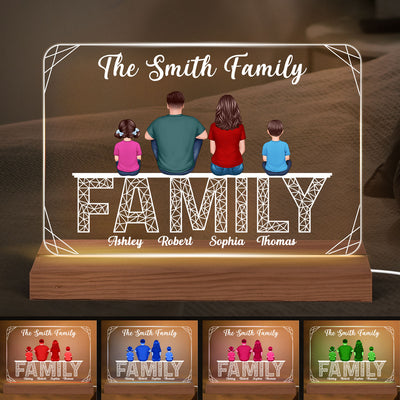 Family Sitting On Polygon Word Personalized Custom Shape LED