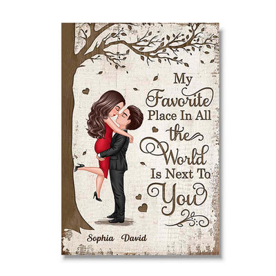 Favorite Place In The World Couple Hugging Kissing Gift For Him, For Her Personalized Vertical Poster