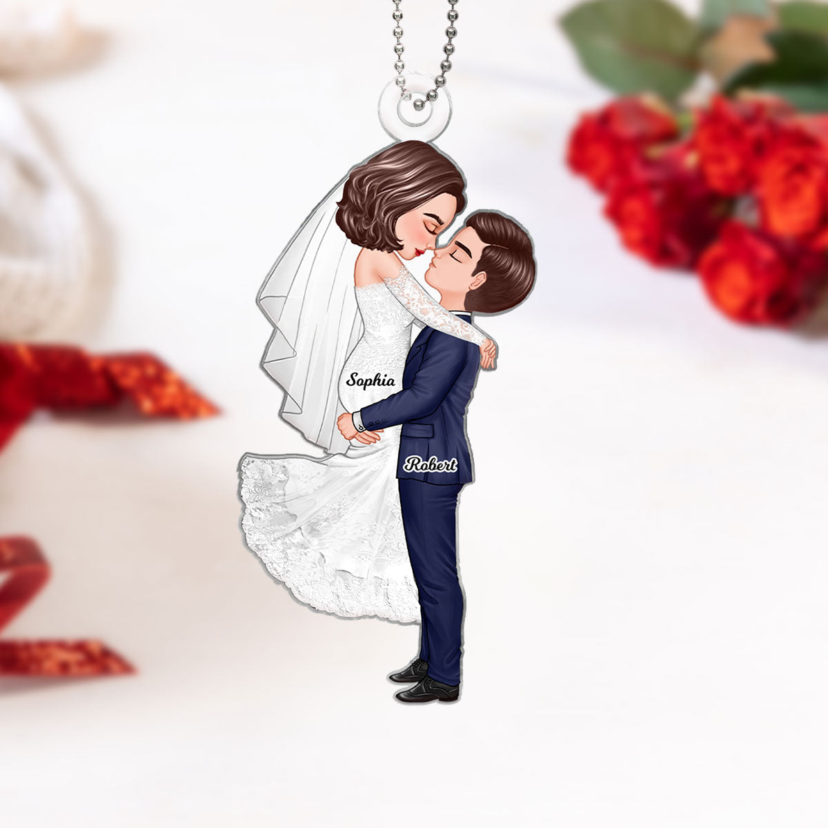 Groom & Bride Hugging Kissing Couple Acrylic Car Hanger, Perfect Anniversary Gift  Gift Wedding Gift For Her For Him
