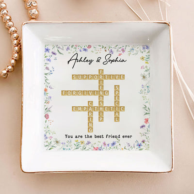 Best Friend Sister Ever Crossword Art - Created In A Moment Personalized Jewelry Dish , Birthday Gift for Bestie, Wedding Bridesmaid Gift
