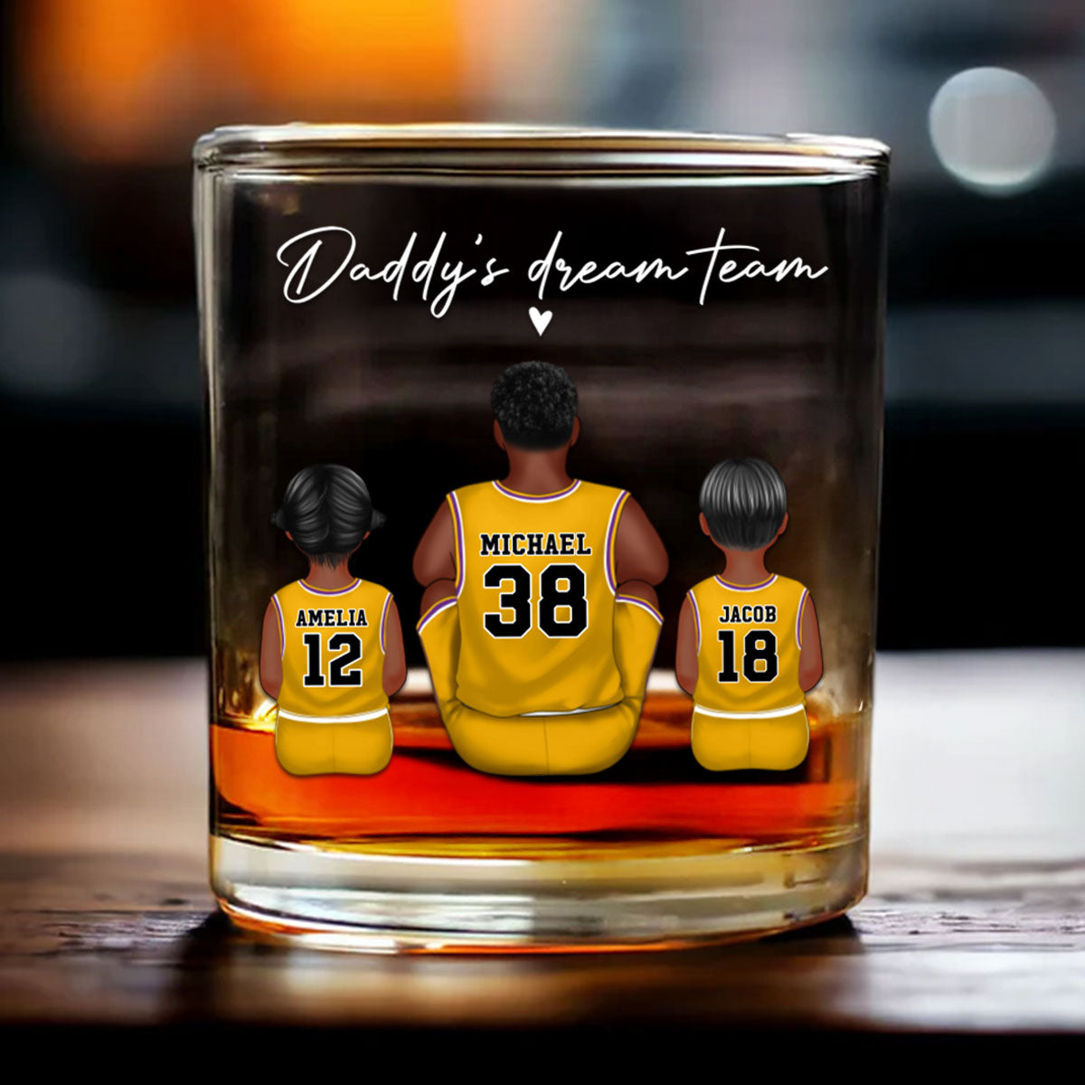 Basketball Daddy's Dream Team - Personalized Whiskey Glass - Gift for Basketball Dads