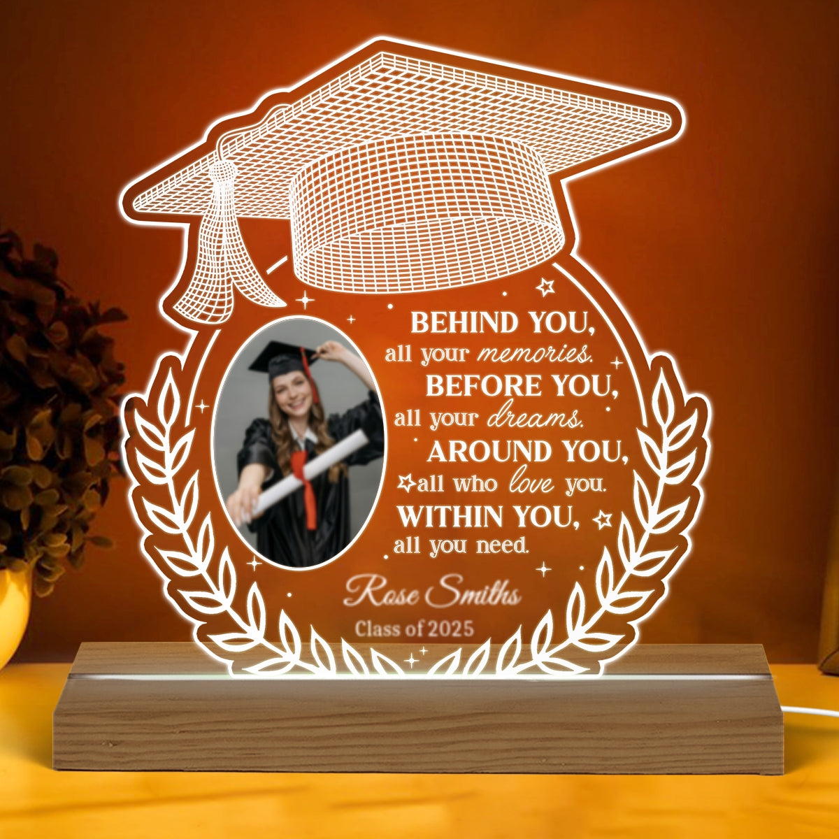 Photo Upload Behind You All Your Memories Personalized Custom Shape Warm LED Night Light, Graduation Gift