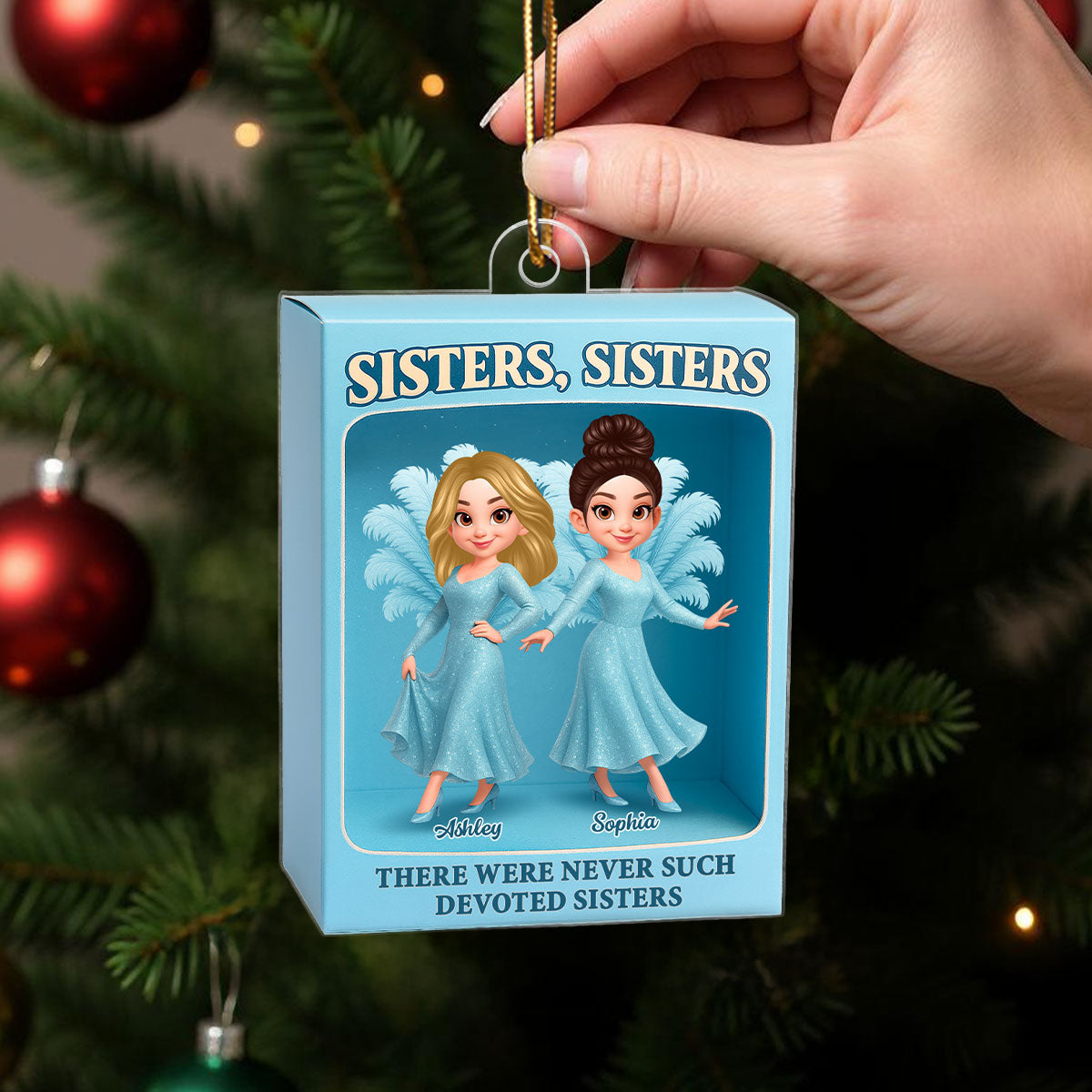 Cute Cartoon Sisters Besties Blue Dress Toy Box Figure Style Personalized Acrylic Ornament