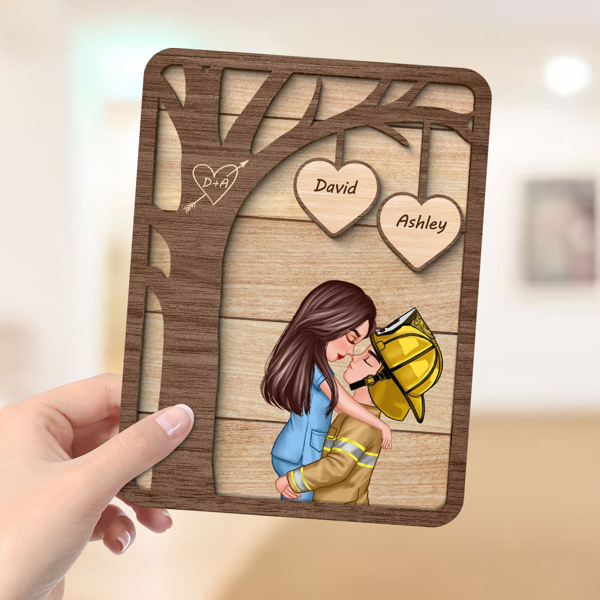 Couple Under Tree Valentine‘s Day Gifts by Occupation Gift For Her Gift For Him Firefighter, Nurse, Police Officer Personalized 2-Layer Wooden Plaque