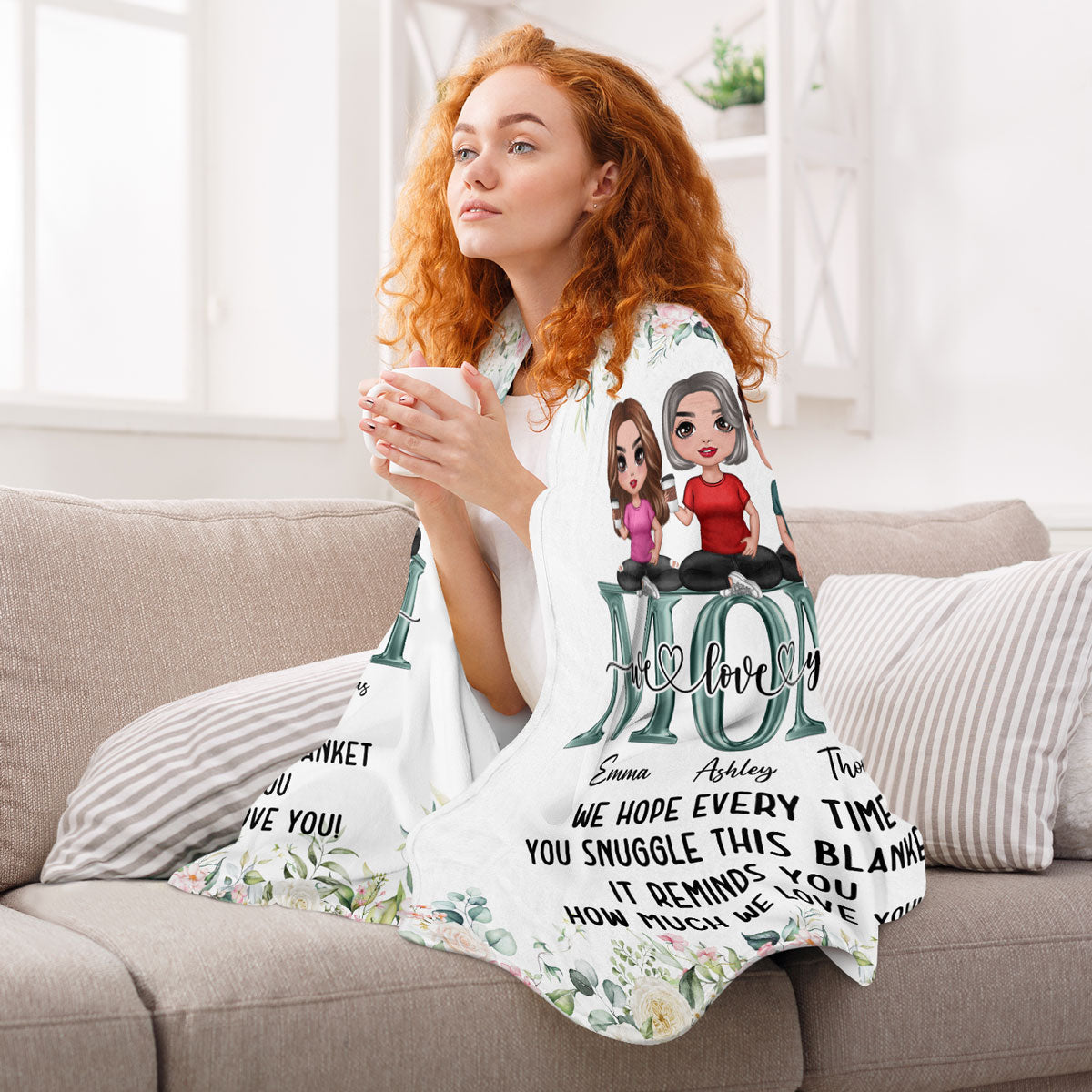 Mom We Love You Doll Mother & Children Snuggle This Blanket Personalized Fleece Blanket