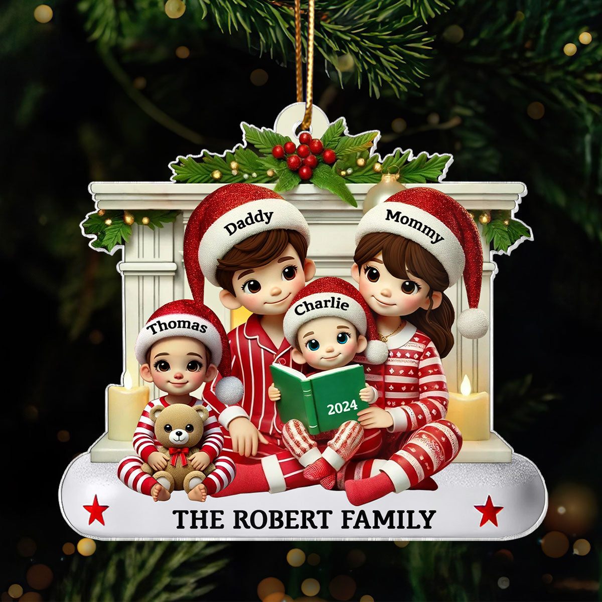 Christmas Pretty Family Reading Story 3D Effect Personalized Acrylic Ornament