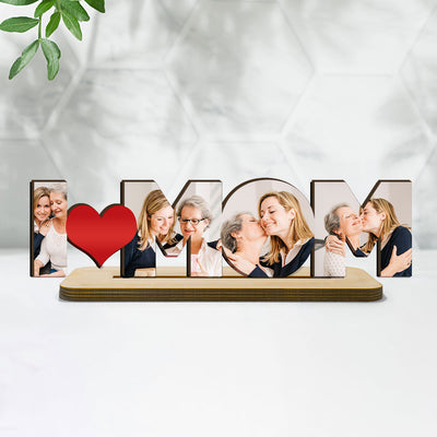 We Love Mom Photo Insert Personalized Standing Wooden Plaque
