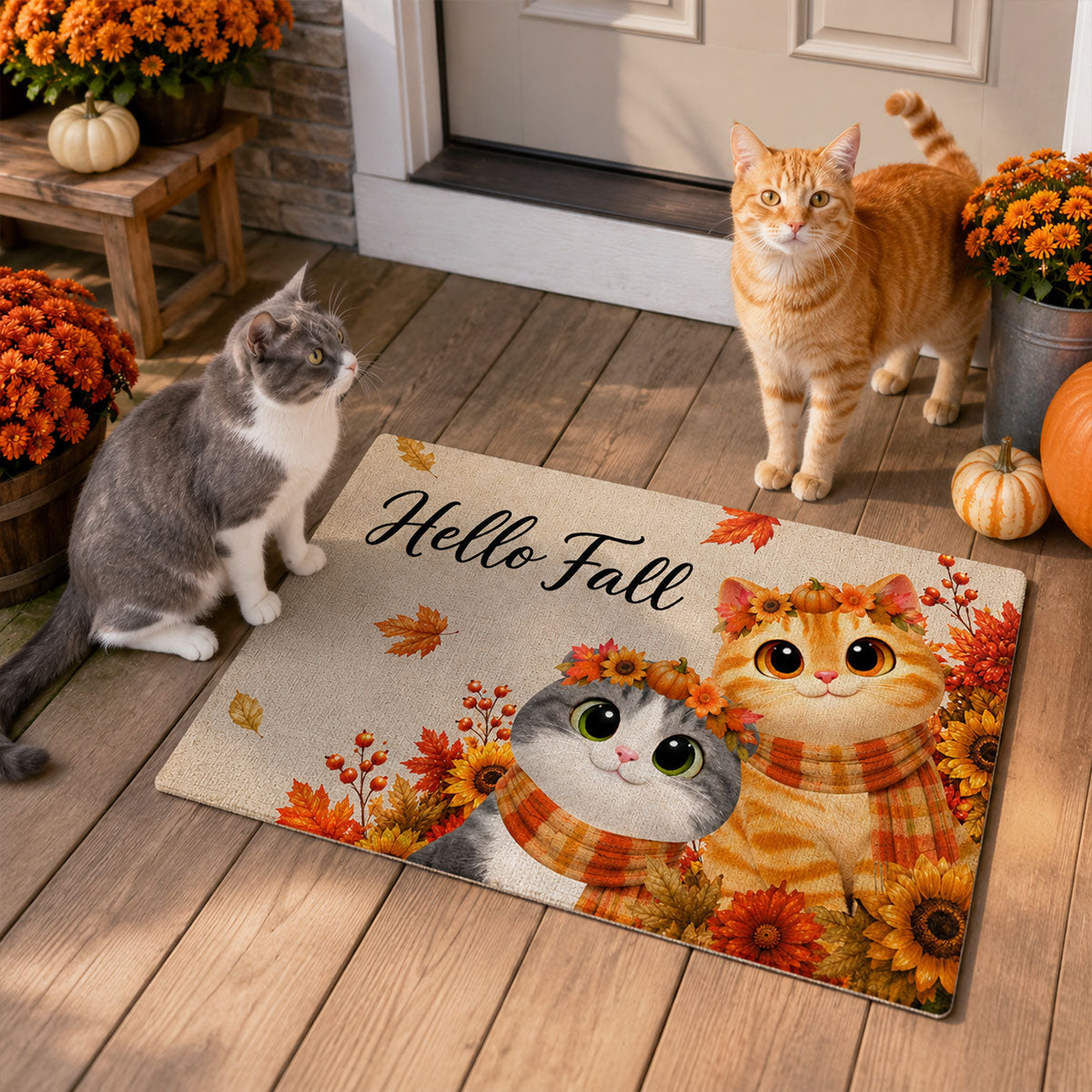Cute Cats Welcome - Personalized Doormat - Cozy Fall Decor for Cat Lovers