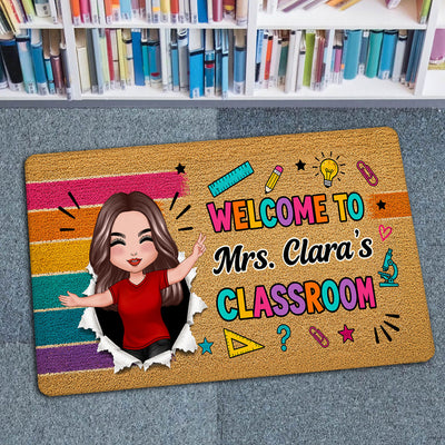 Welcome To My Class Colorful Happy Teacher - Personalized Doormat - Classroom Decor