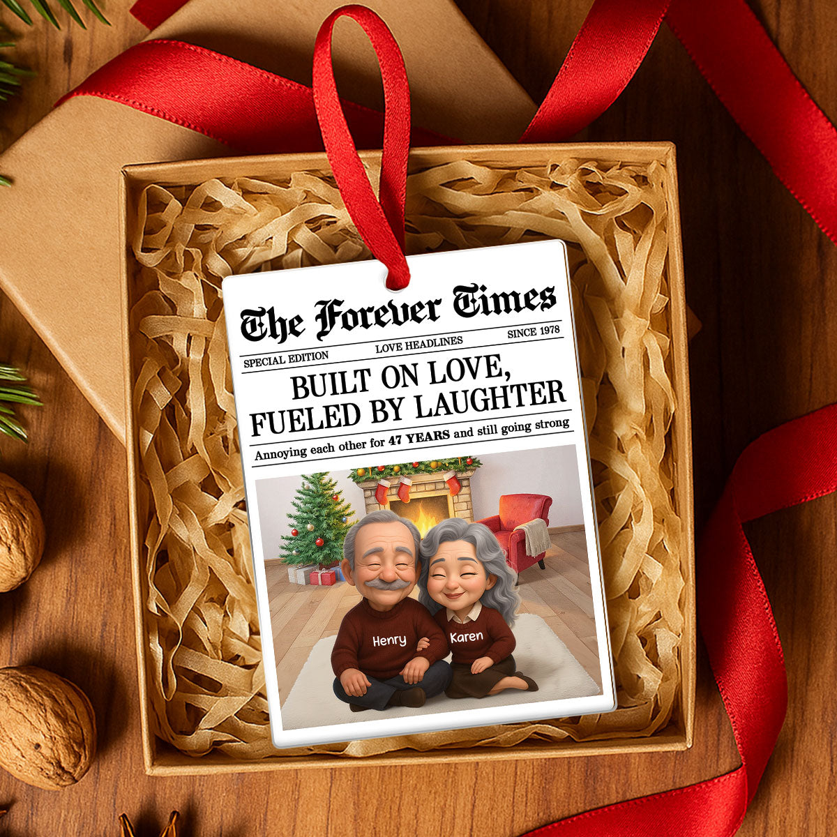 The Forever Times Couple Growing Old Together Personalized Acrylic Ornament - Christmas Gift for Husband, Wife