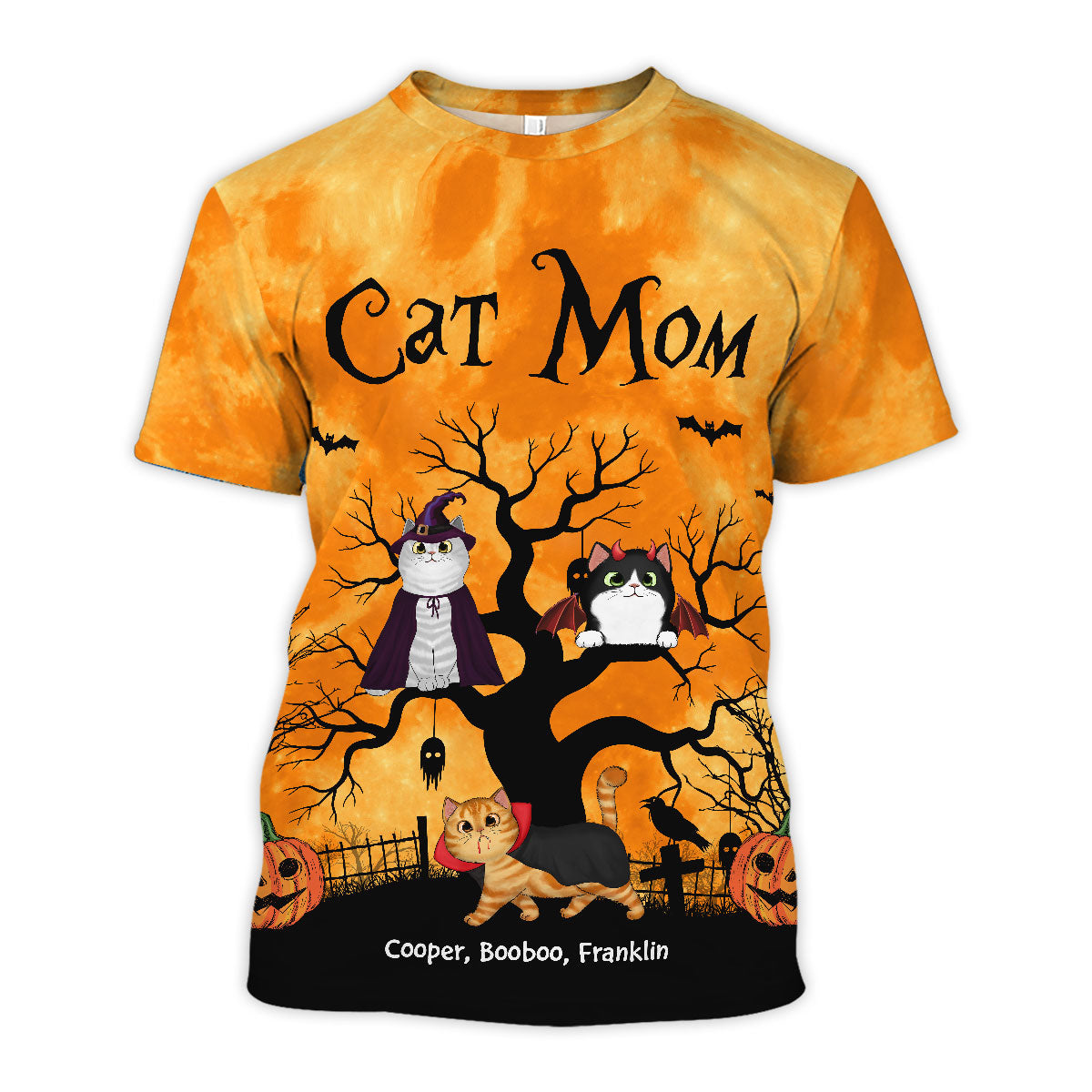 Cat Mom Halloween Moon Light Bat Cat Tree Personalized Shirt, Purrfect Costume for Cat Lover