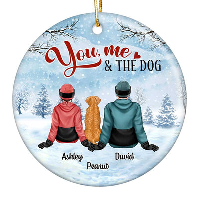 Couple And The Dogs Winter Christmas Personalized Circle Ornament