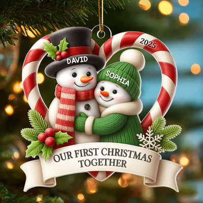 Snowman Couple - Personalized Acrylic Ornament - Christmas Gift for Couple