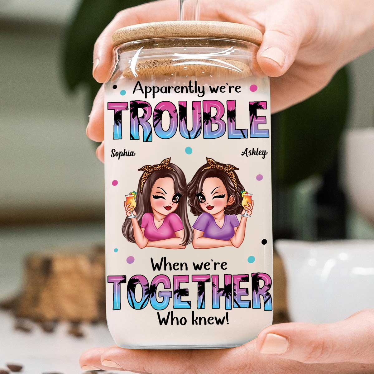 Summer Besties Sassy Women Personalized Clear Glass Can