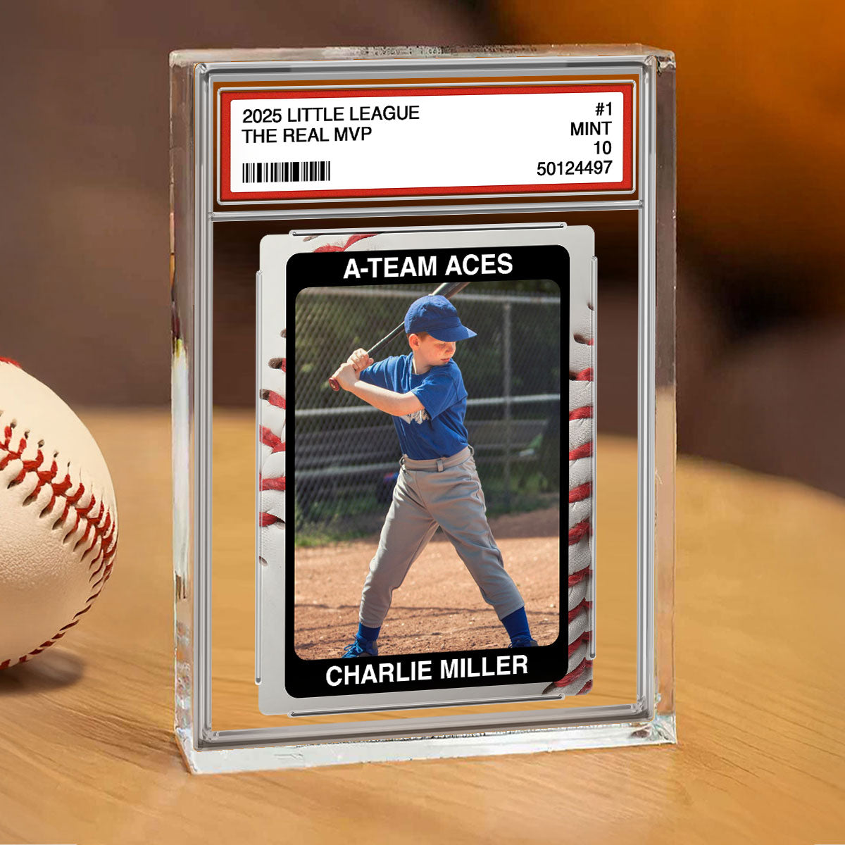 Baseball Player Gift Little League Trading Card Style Personalized Acrylic Block Plaque