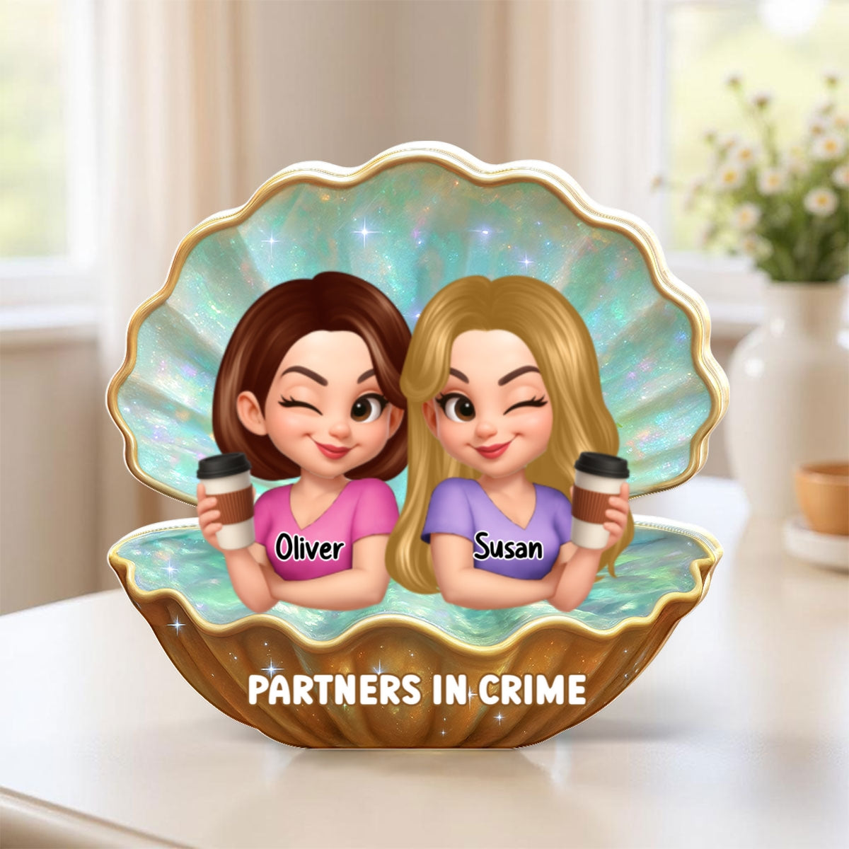 Besties Sisters Inside Seashell Pearl Personalized Acrylic Block