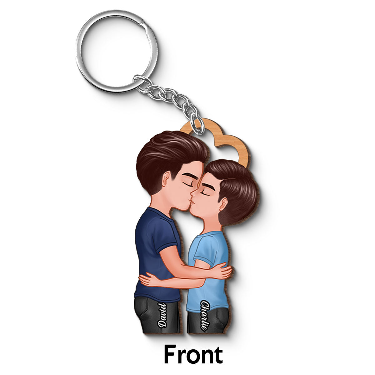 LGBTQ Couple Kissing Personalized Wooden Keychain, Pride Month Gift