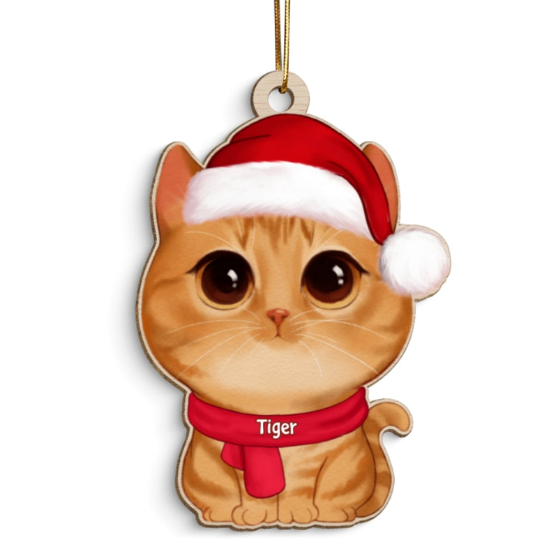 Watercolor Cute Cats Christmas Hat Personalized Wooden Ornament