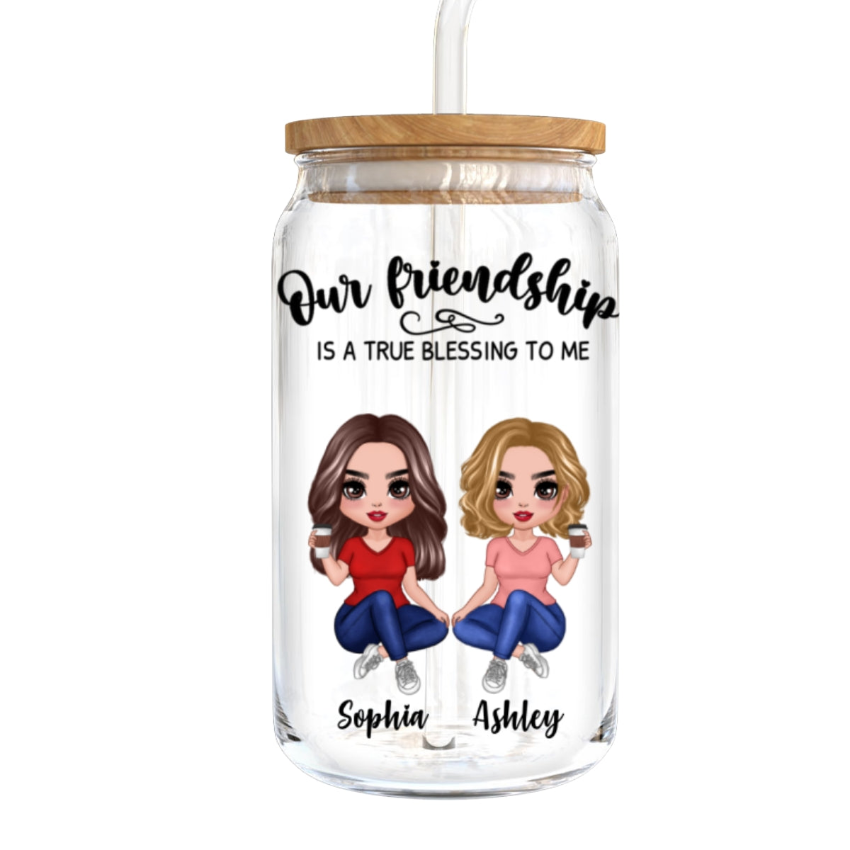 Our Friendship Is True Blessing Gift For Best Friends Besties Personalized Clear Glass Can