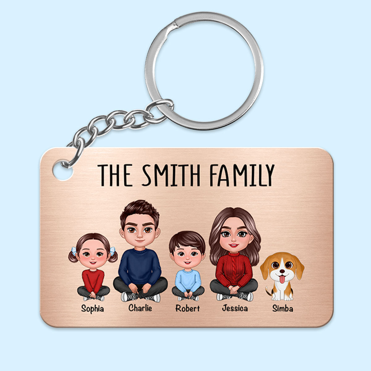 Family Sitting Crossed Legs Personalized Metal Keychain
