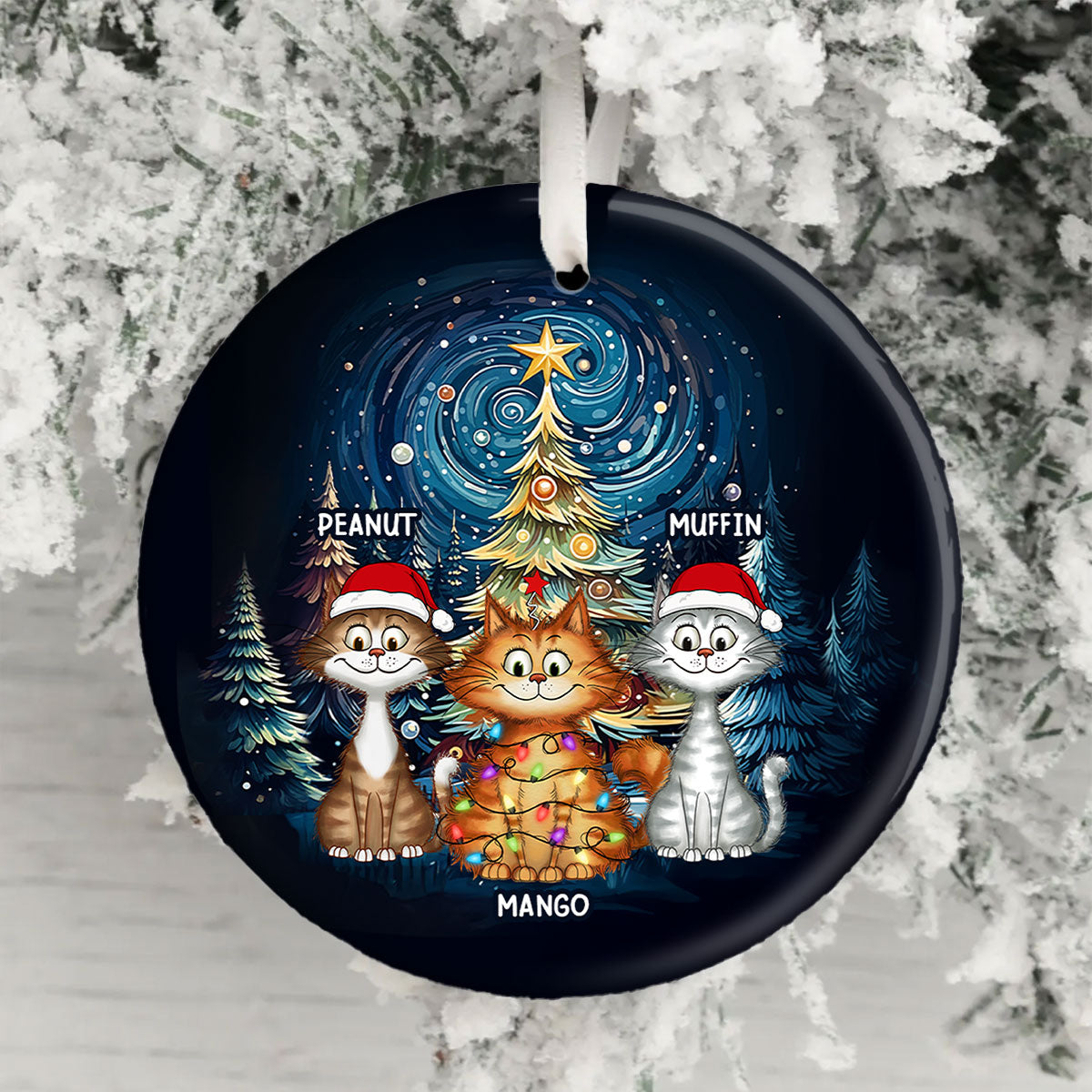 Christmas Magical Quirky Cat Ceramic Ornament, Personalized Whimsical Christmas Tree Quirky Cat Ornament, Unique Christmas Decor For Cat Lovers