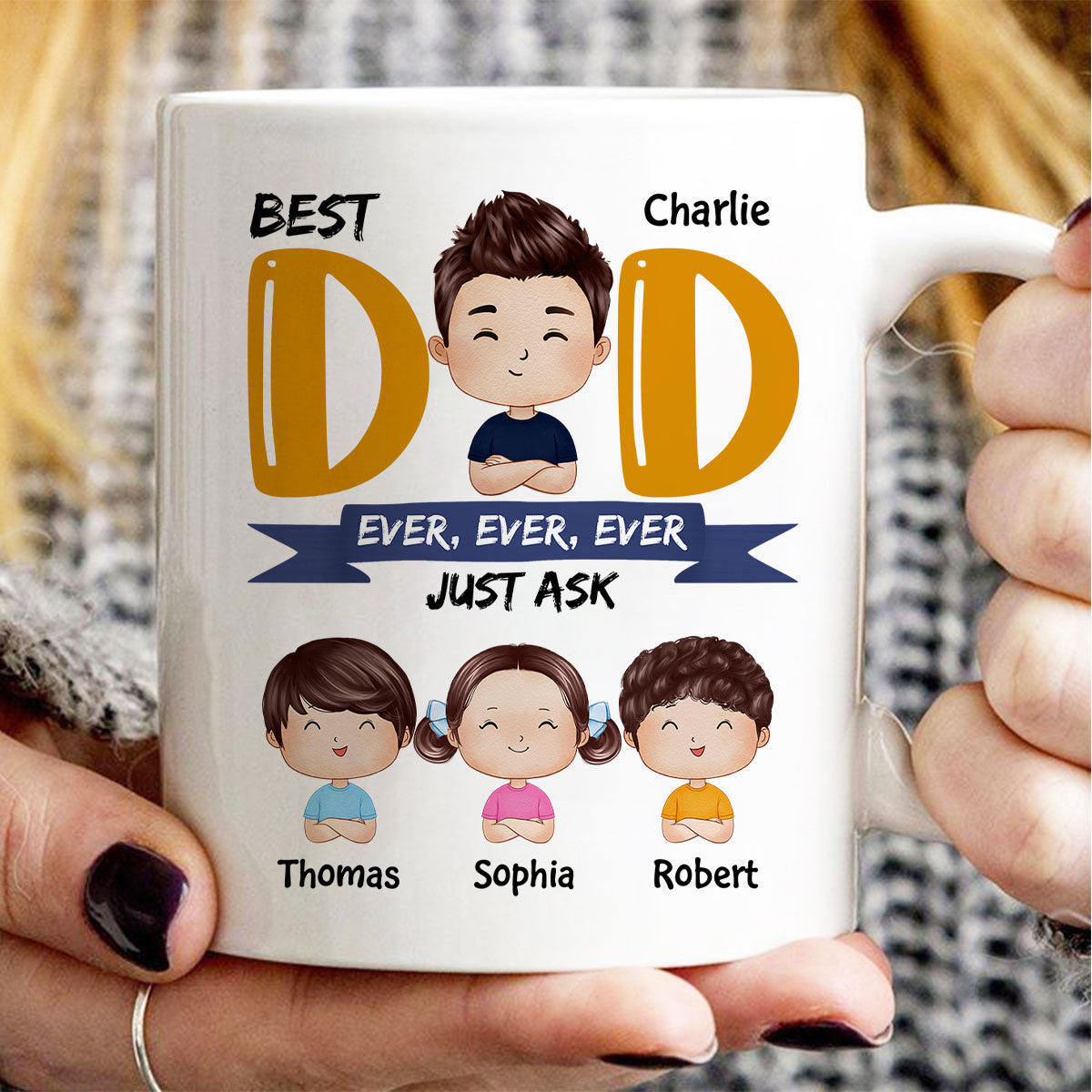 Watercolor Style Dad And Kids Best Dad Ever Just Ask Father‘s Day Gift For Dad Personalized Mug