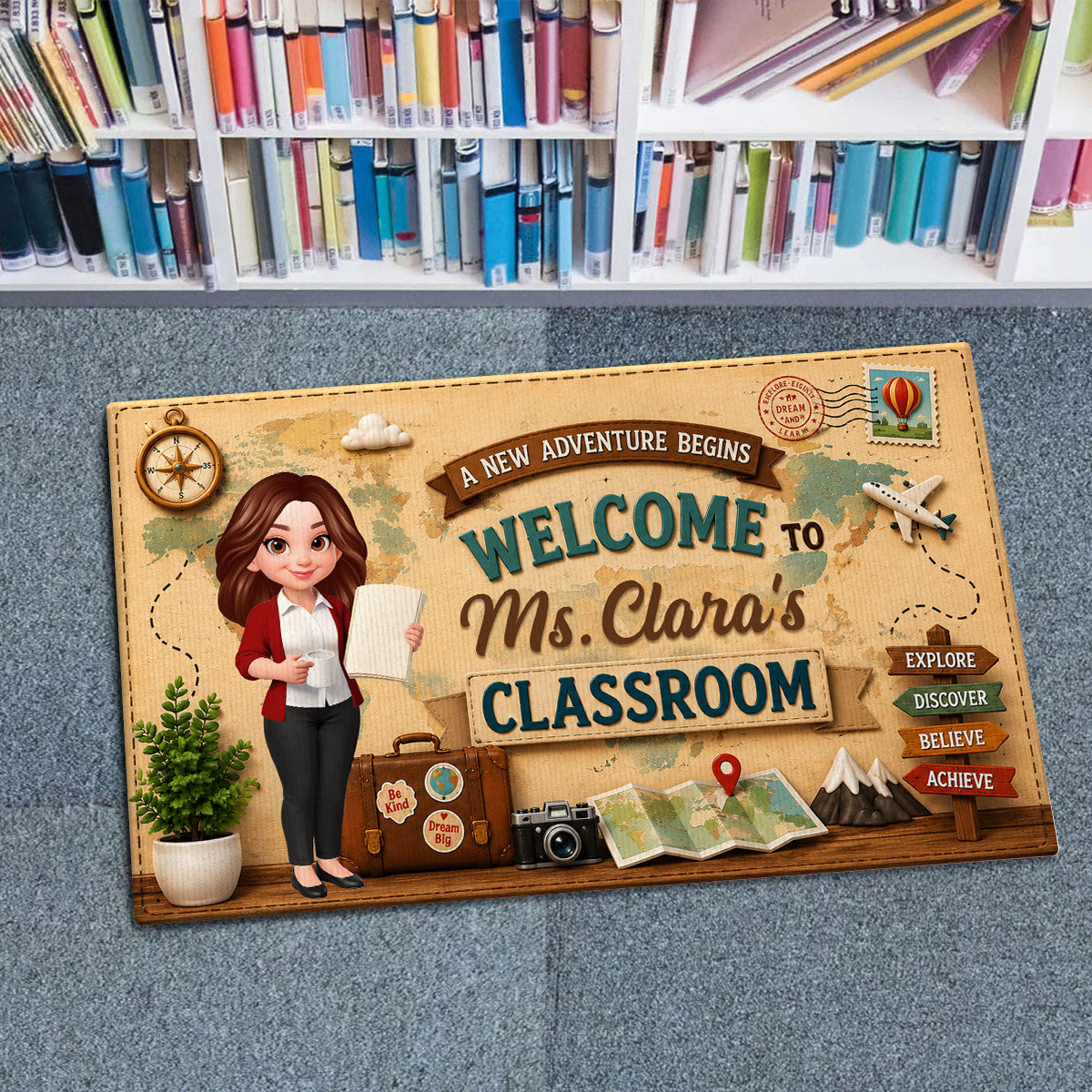 A New Adventure Begins Teacher Classroom - Personalized Doormat - Back To School Gift For Teacher, Classroom Decor