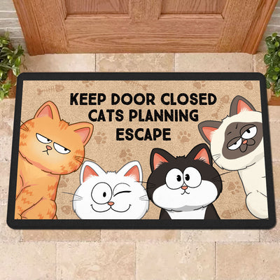 Cats Planning Escape Adorable Cat Sitting Personalized Doormat